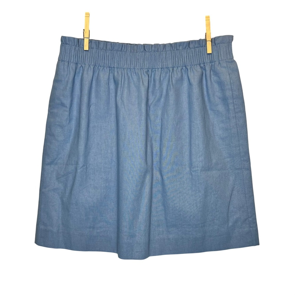 NWOT‎ J.Crew Factory Light Blue Linen Blend Smocked Waist Mini City Skirt Size 8